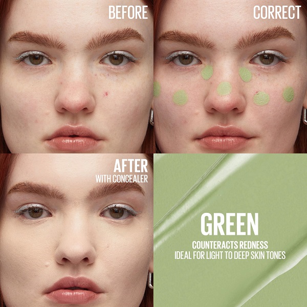 Using green corrector to conceal redness